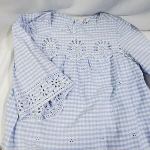 Crown & Ivy Women's Blue Gingham Eyelet 3/4 Sleeve Fairycore Pullover Top Medium